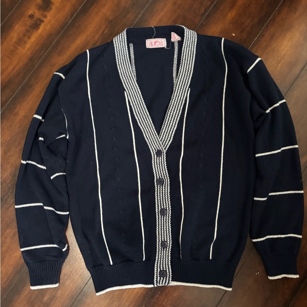 Thrifted Navy Blue Cardigan Sweater